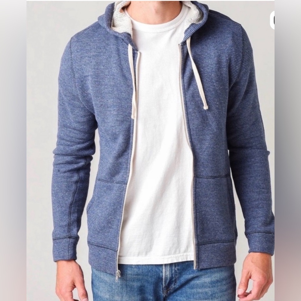 NWT Rails Men’s Noah Heather Blue Stripe Full Zip Hoodie Size Large